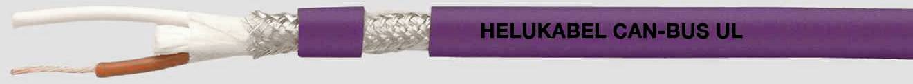 Lila CAN-Bus-Kabel mit Aufschrift 'HELUKABEL CAN-BUS UL', zeigt Innenleiter und Abschirmung.