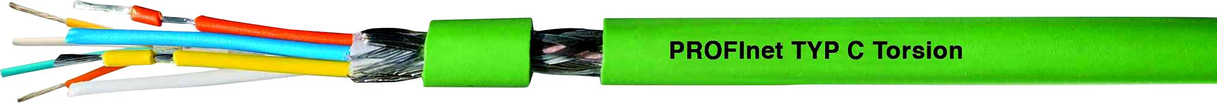Grünes PROFInet Typ C Kabel mit mehreren farbigen Adern, geeignet für industrielle Netzwerkverbindungen.