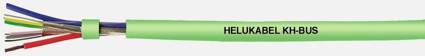 Grüner Helukabel KH-Bus-Datenkabel mit mehreren farbigen inneren Leitern für industrielle Anwendungen und Vernetzung.