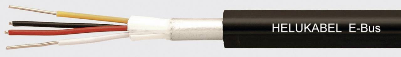Ein mehradriges Kabel mit der Aufschrift 'HELUKABEL E-Bus' auf der Außenhülle. Die einzelnen Drähte sind verschiedenfarbig isoliert.