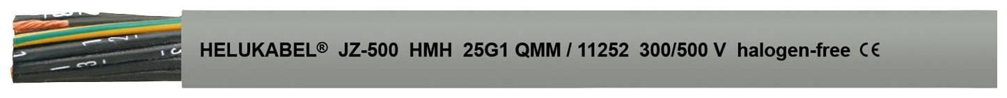 Mehradriges Kabel mit der Aufschrift 'HELUKABEL JZ-500 HMH 25G1 01161 300/500 V halogenfree CE', geeignet für elektrische Installationen.