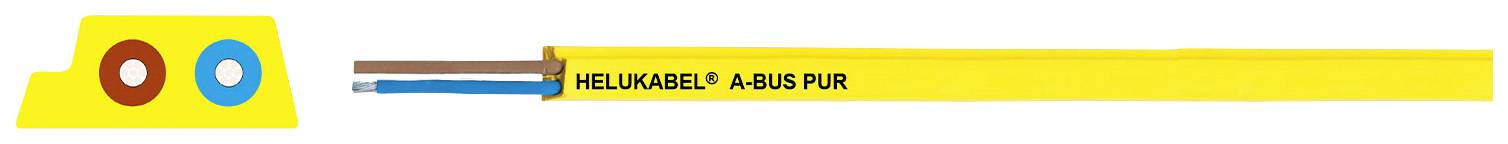 Gelbes NYIF-J Kabel, zweiadrig, mit brauner und blauer Isolierung. Beschriftung: 'Hellkabel 450/750V'.