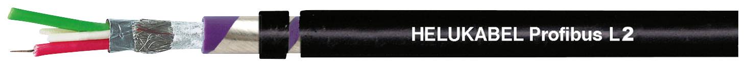 Querschnitt eines HEUKABEL Profibus L2 Kabels mit mehreren isolierten Drähten und einer violetten Ummantelung.