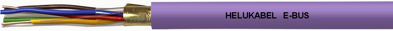 Nahaufnahme eines violetten Kabels mit offenliegenden, farbigen Drähten. Auf dem Kabel steht 'HELU-KABEL E-BUS'.