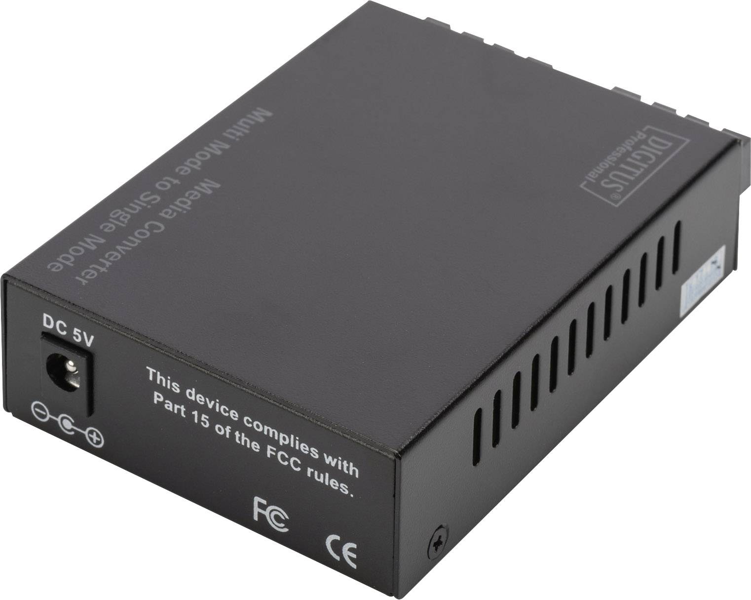 Schwarzer Glasfaser-Medienkonverter, DC 5V-Anschluss, FCC-zertifiziert.