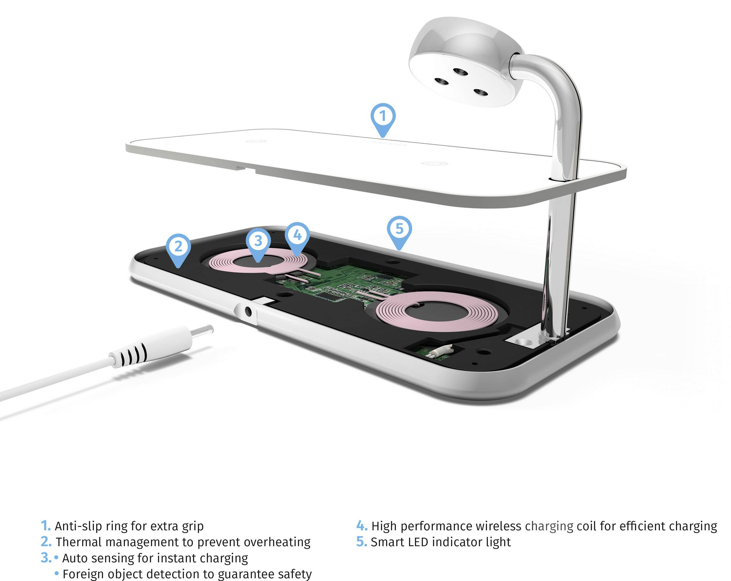 ZENS Induktions-Ladegerät 2000 mA Dual qi Apple-Watch ZEDC05B Ausgänge Induktionslade-Standard Schw