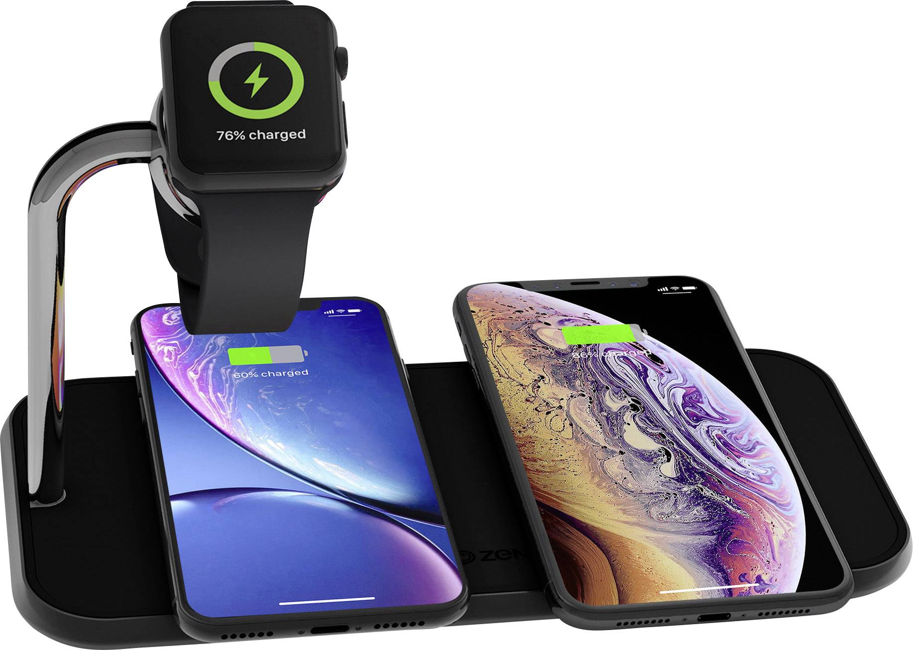 ZENS Induktions-Ladegerät Dual qi Apple-Watch ZEDC05B Ausgänge Induktionslade-Standard Schwarz