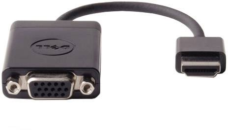 VGA-zu-HDMI-Adapterkabel, schwarz, mit VGA-Stecker links und HDMI-Stecker rechts. Verbindet ältere VGA-Geräte mit HDMI-Anschlüssen.