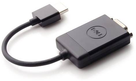 Ein schwarzer Adapter von DisplayPort zu VGA. Links der DisplayPort-Stecker, rechts der VGA-Anschluss.