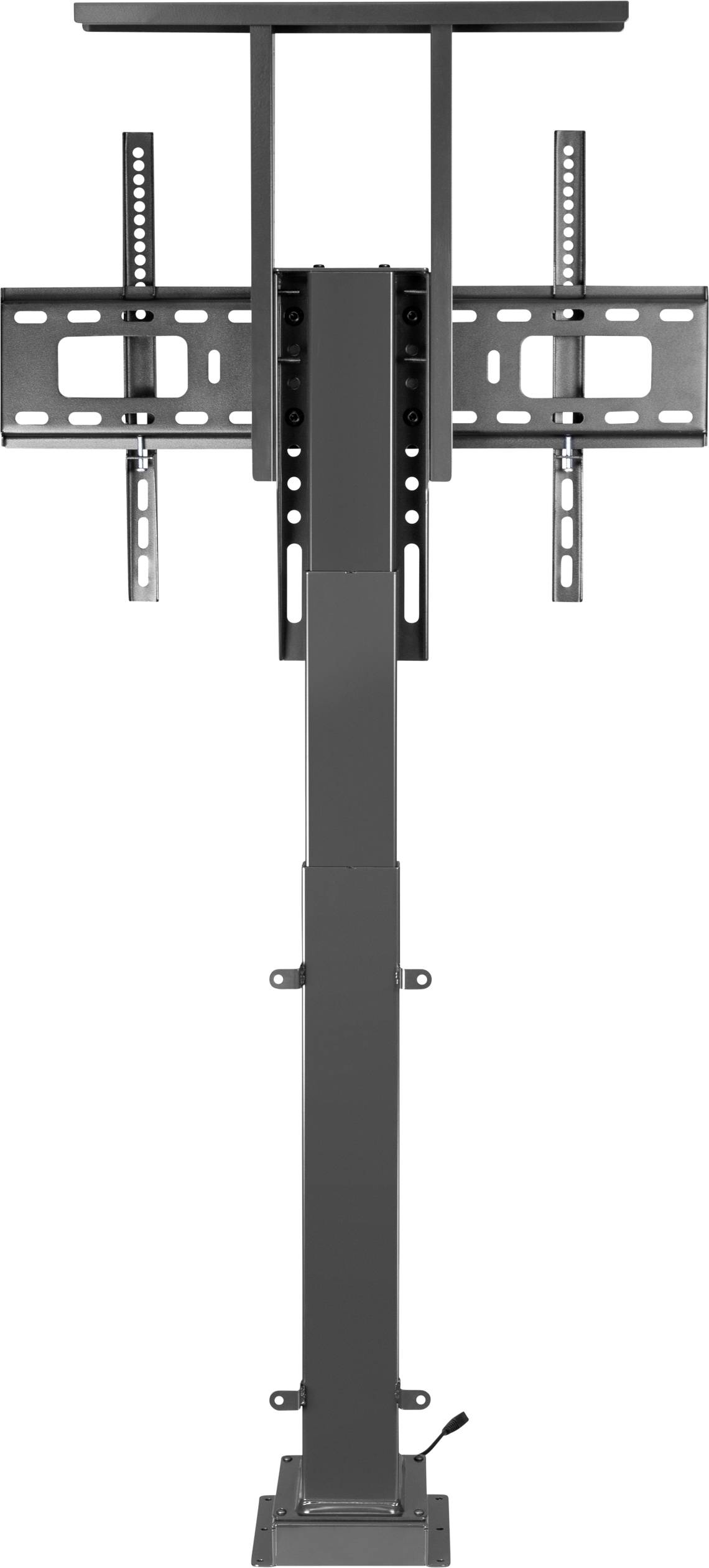 Ständer für einen Flachbildfernseher, anpassbare Höhe, robustes Metallgestell, ideal für Büro oder Wohnbereich.