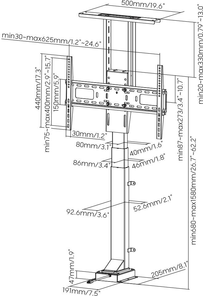 SpeaKa Professional SP-MLS-500 TV-Standfuß Mit Fernbedienung 94,0cm (37") - 165,1cm (65") elektrisch motorisiert, Höhenverstellbar