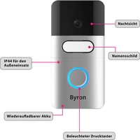 Byron Video-Türsprechanlage Kabellos, Digital, Funk Komplett-Set Aluminium-Grau, Schwarz, Weiß Byron Video-Türsprechanlage Kabellos, Digital, Funk Komplett-Set Aluminium-Grau, Schwarz, Weiß