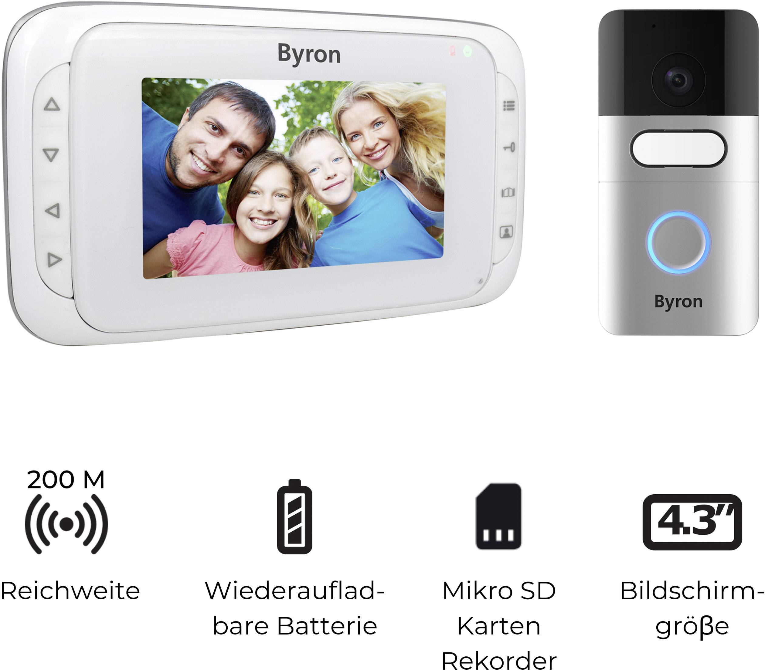Byron Video-Türsprechanlage Kabellos, Digital, Funk Komplett-Set Aluminium-Grau, Schwarz, Weiß