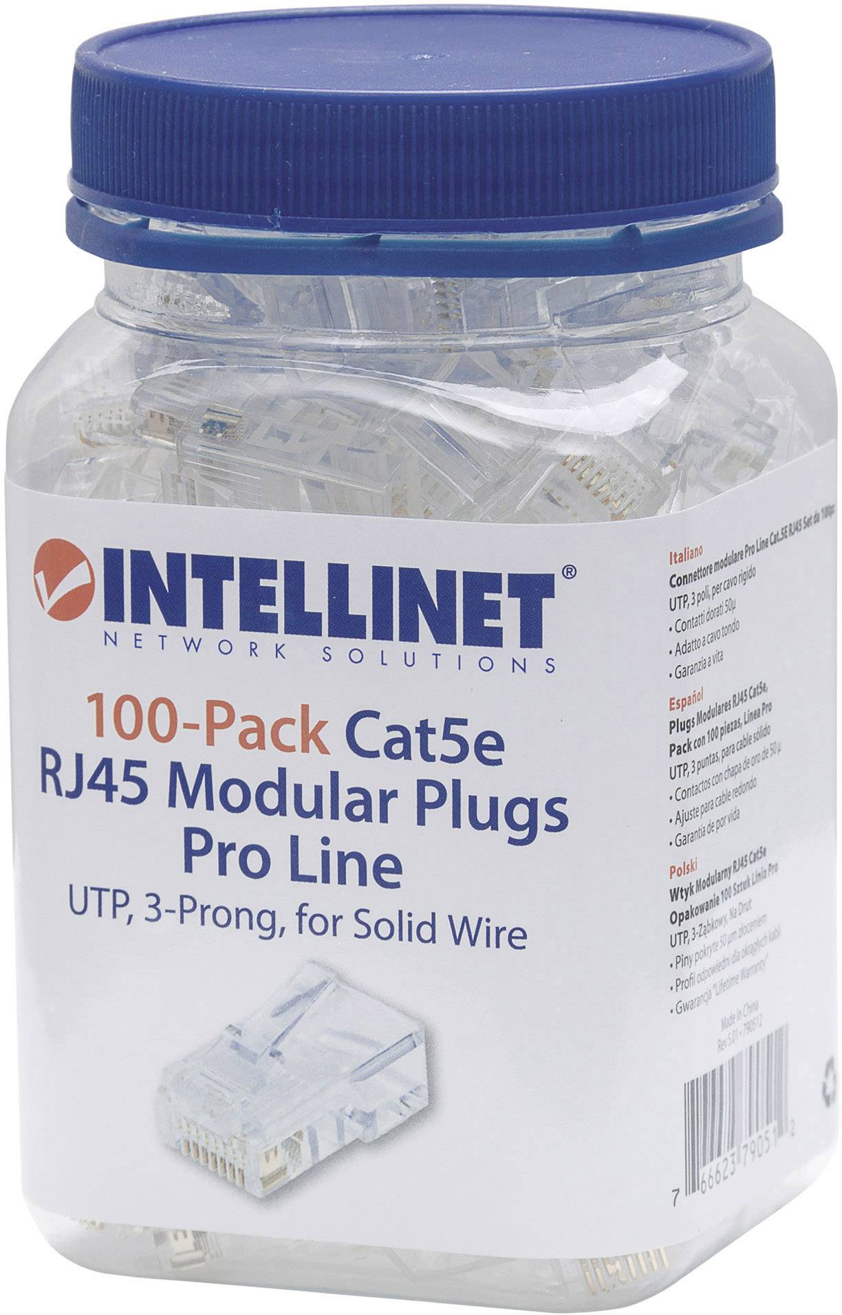 Intellinet 100er-Pack Cat5e RJ45-Modularstecker Pro Line UTP 3-Punkt-Aderkontaktierung f