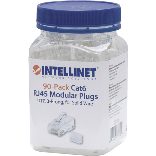 Intellinet Connecteur modulaire RJ45 UTP 3 points pour câble massif 90 mâle dans la tasse, Intellinet 90-Pack Cat6 790604 Contact