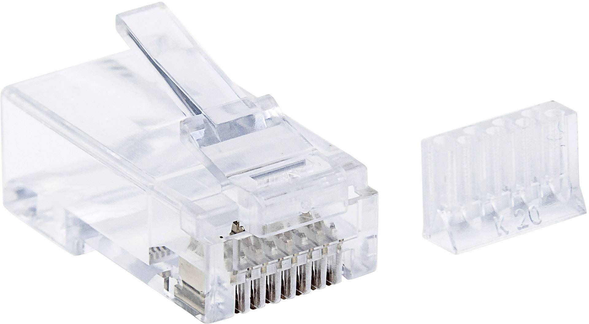 Intellinet 90er-Pack Cat6 RJ45-Modularstecker UTP 3-Punkt-Aderkontaktierung für Massivdraht 90 Stecker im Becher 790604 Crimpkon
