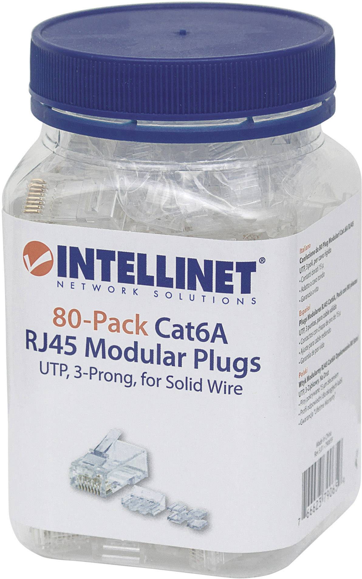 Intellinet 80er-Pack Cat6A RJ45-Modularstecker UTP 3-Punkt-Aderkontaktierung für Massivd