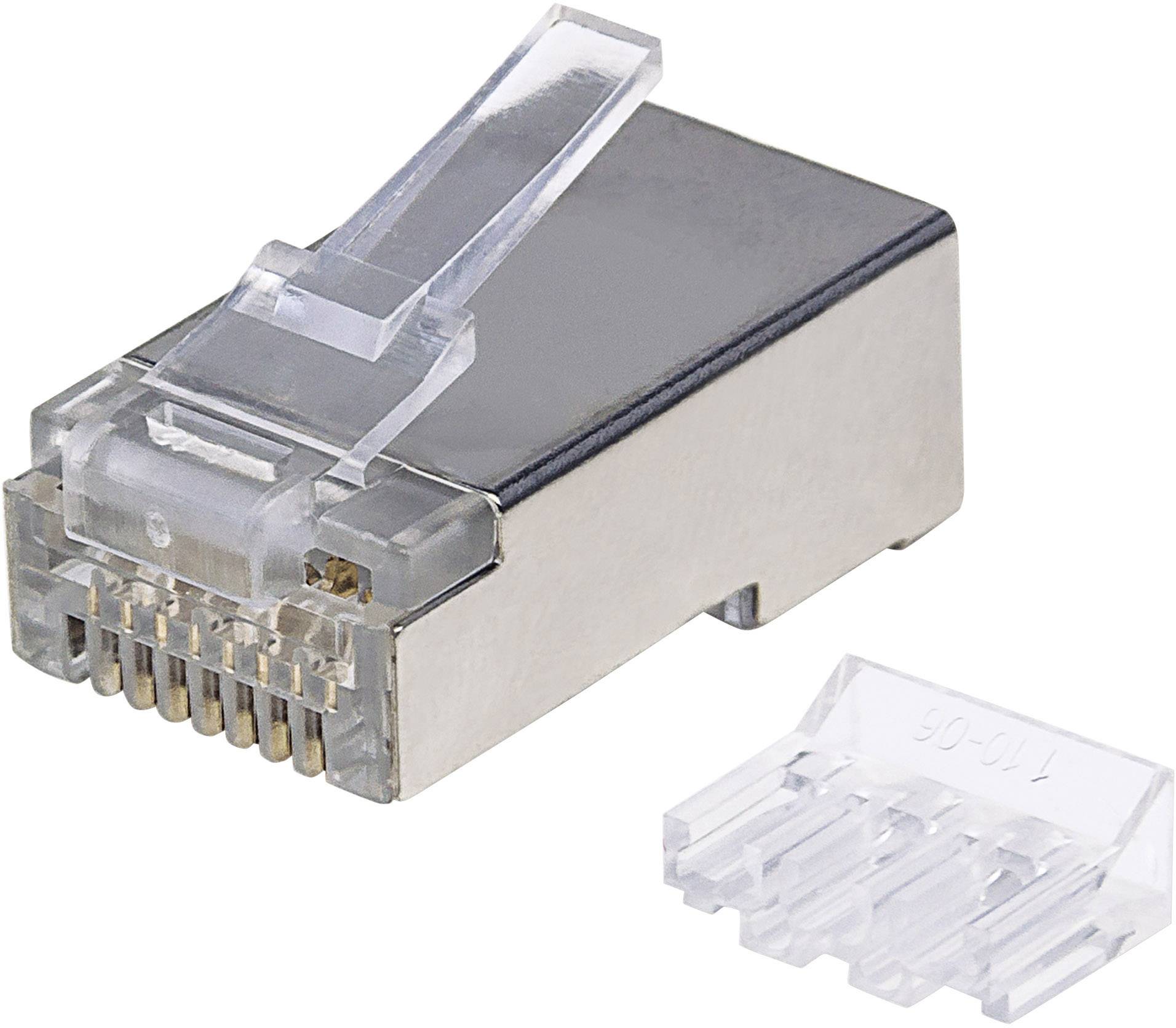 Intellinet 90er-Pack Cat6A RJ45-Modularstecker STP 2-Punkt-Aderkontaktierung für Litzendraht 90 Stecker im Becher 790697 Crimpko