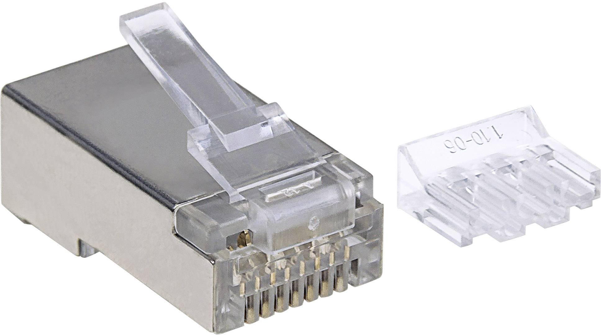 Intellinet 90er-Pack Cat6A RJ45-Modularstecker STP 3-Punkt-Aderkontaktierung für Massivdraht 90 Stecker im Becher 790680 Crimpko