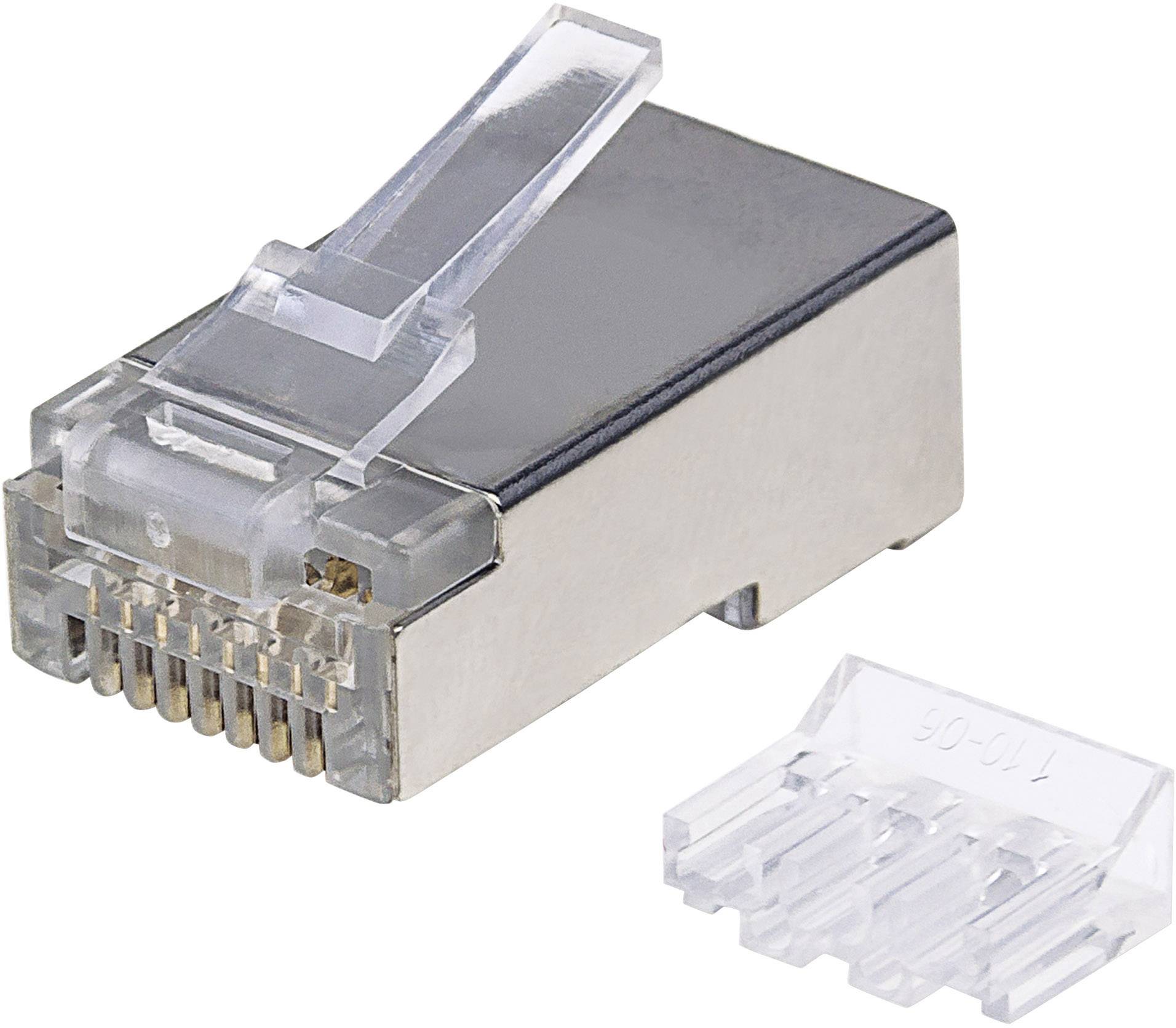 Intellinet 90er-Pack Cat6A RJ45-Modularstecker STP 3-Punkt-Aderkontaktierung für Massivdraht 90 Stecker im Becher 790680 Crimpko