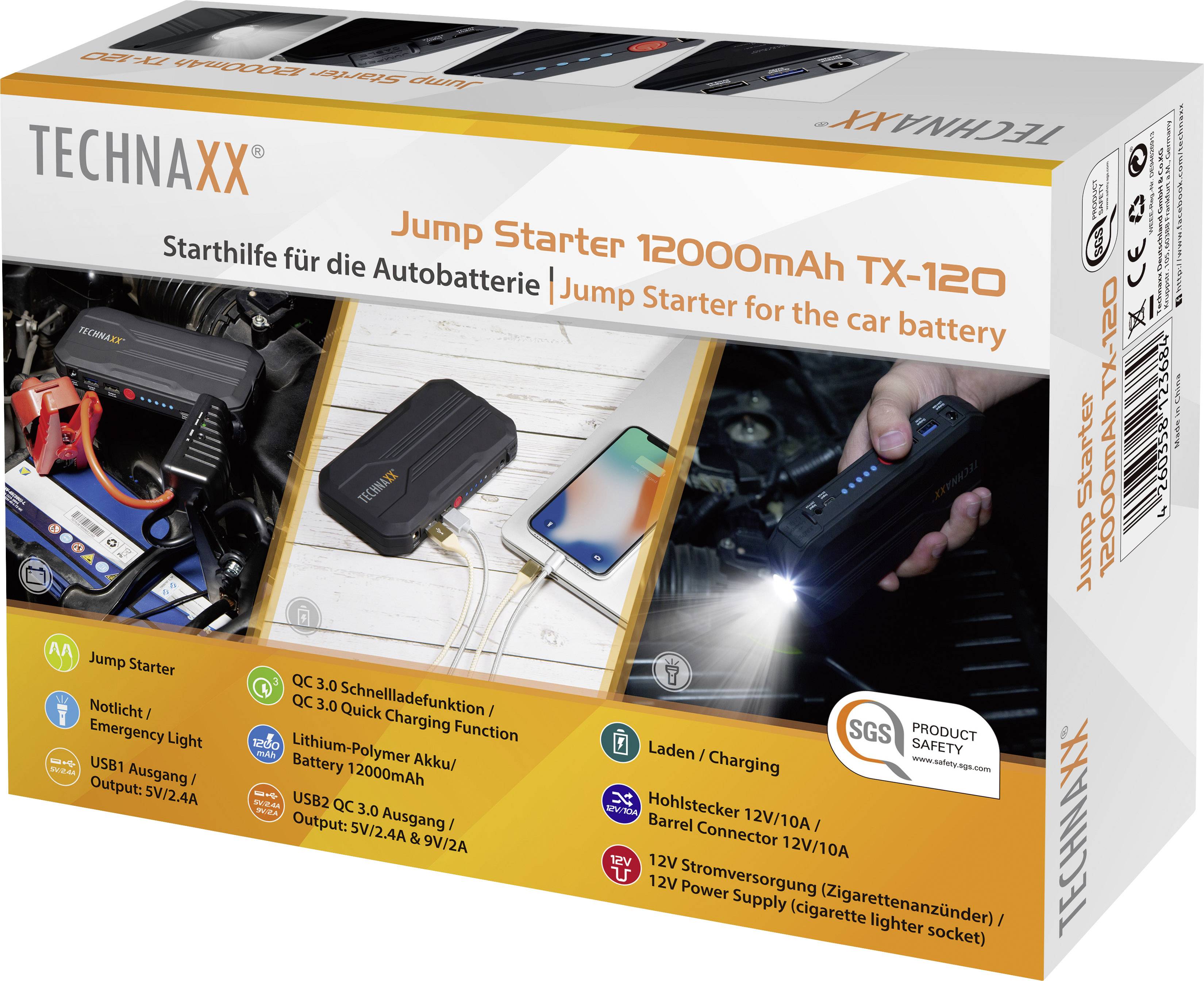 Technaxx Schnellstartsystem TX-120 4818 Starthilfestrom (12 V)=200 A Starthilfestrom (24 V)=200 A