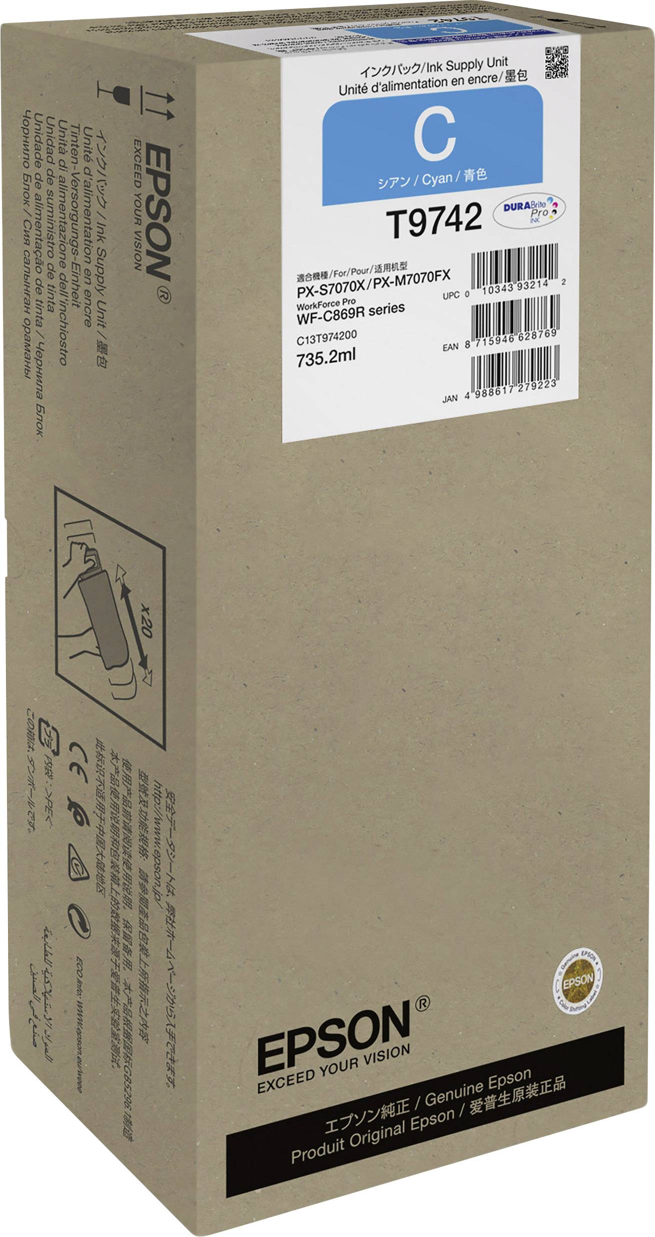 Epson Druckerpatrone T9742 XXL Original Cyan C13T974200