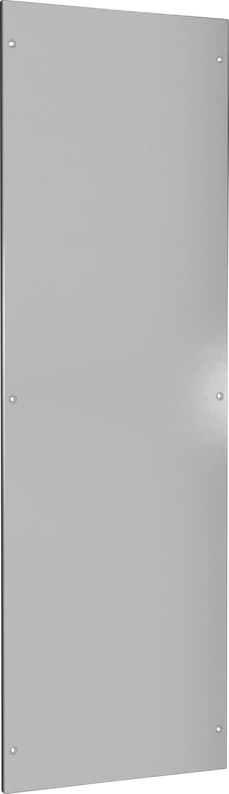 Eine graue, rechteckige Metallplatte mit Schrauben in den Ecken.