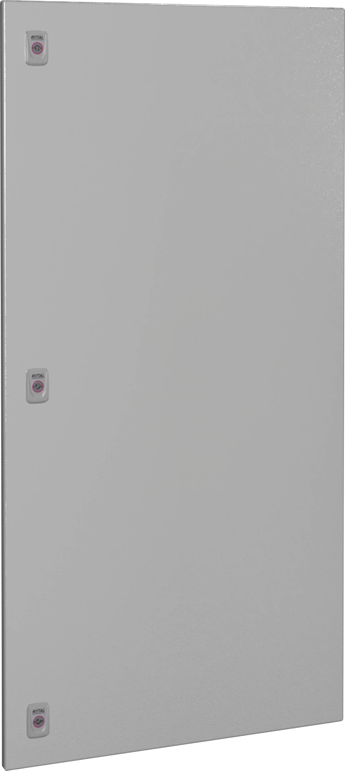 Graue, rechteckige Metallplatte mit drei sichtbaren Schrauben an der linken Kante befestigt.