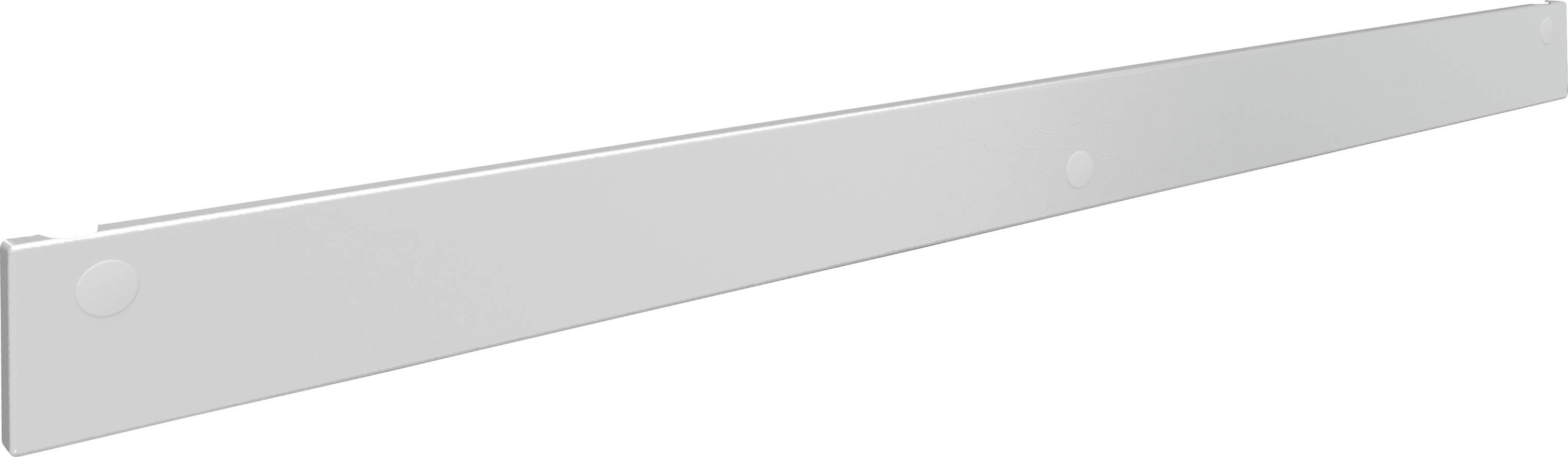 Langes, weißes Bauteil mit flacher Oberfläche und abgerundeten Kanten, möglicherweise ein Möbelteil zur Verstärkung oder Verbindung.