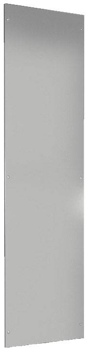 Eine glatte, rechteckige Metallplatte, vertikal montiert, mit sichtbaren Schrauben an den Ecken.
