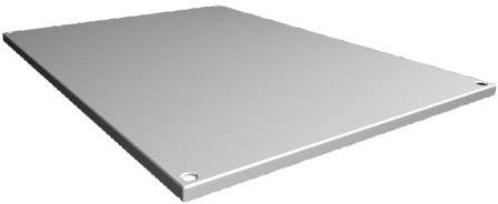 Rechteckige Aluminiumplatte mit abgerundeten Ecken und Bohrungen an den Rändern. Ideal als Konstruktionsmaterial.