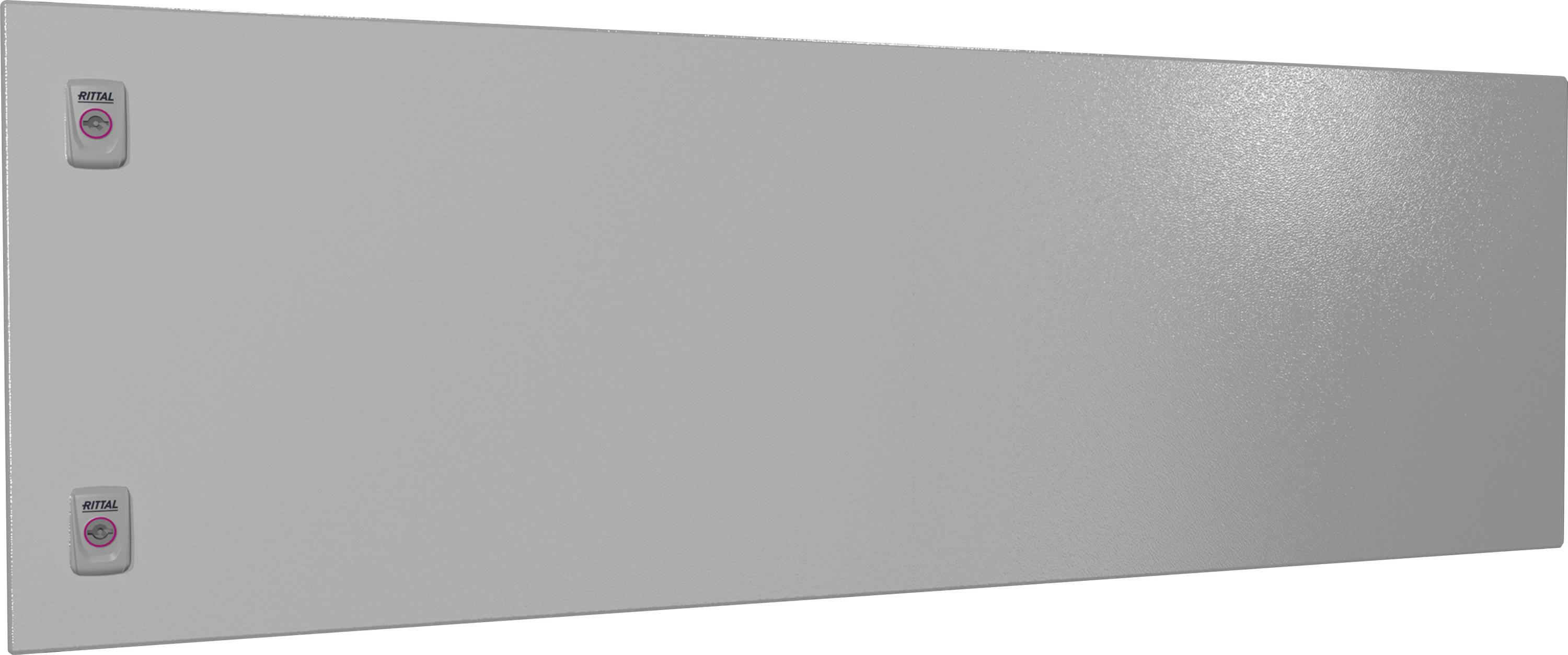 Eine rechteckige graue Fläche mit zwei identischen runden Elementen an der linken Seite.