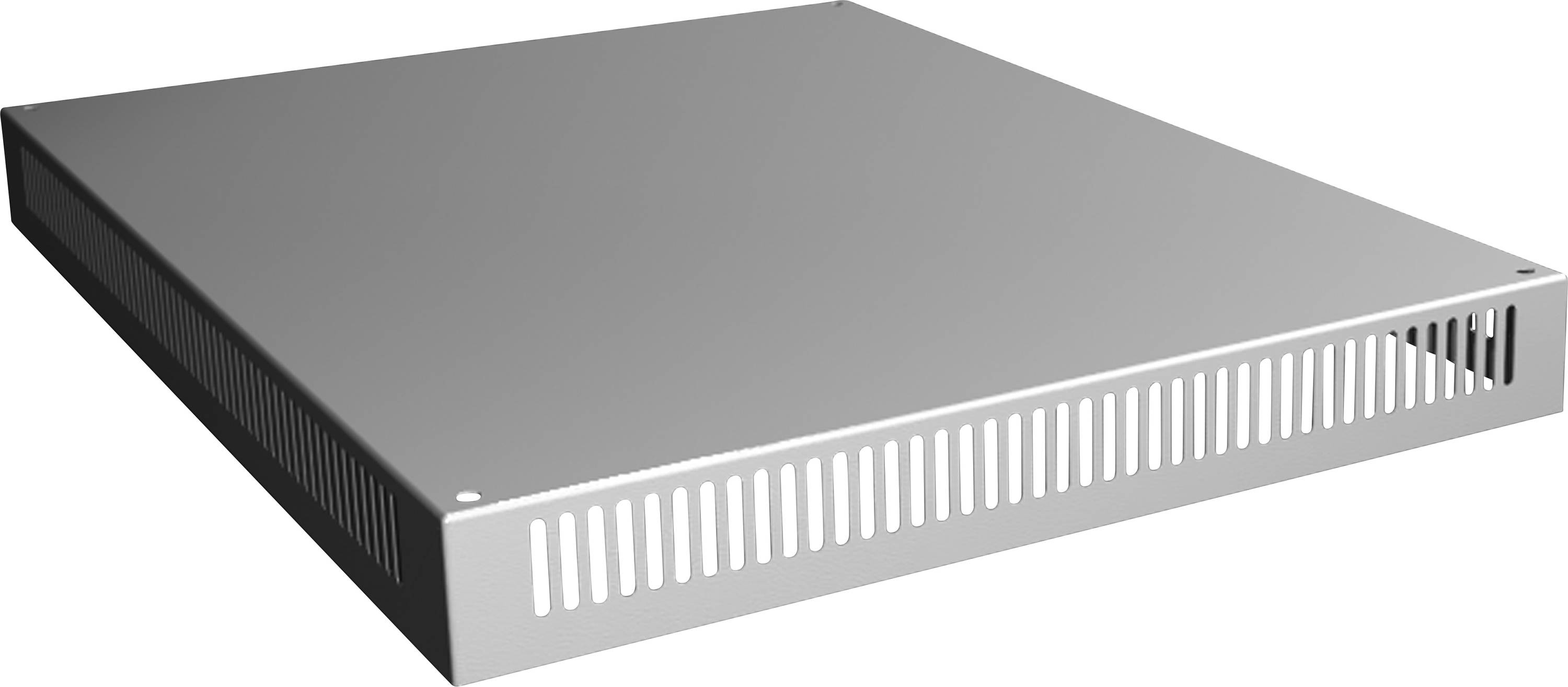 Metallisches Regalbrett mit Belüftungsschlitzen an den Seiten, geeignet für Serverracks oder IT-Anwendungen.