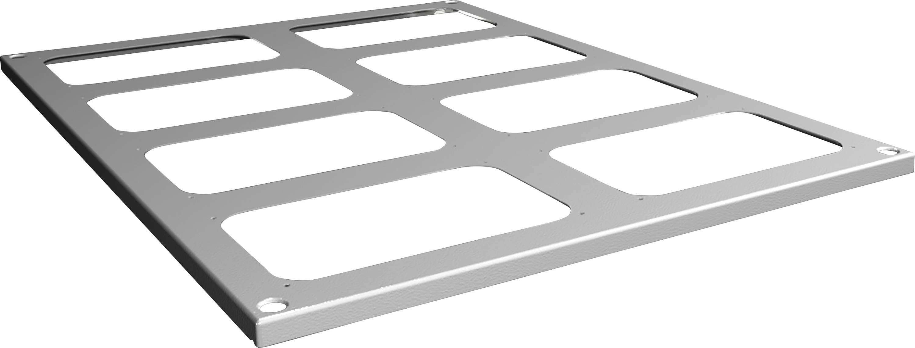 Metallgitter mit acht rechteckigen Öffnungen, diagonal von unten rechts nach oben links abgebildet.