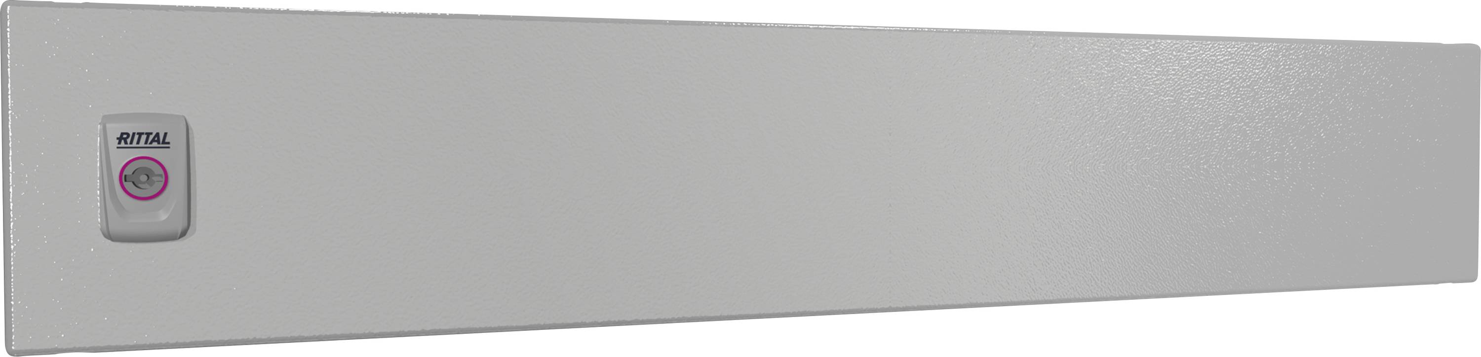 Ein rechteckiges, graues Metallgehäuse mit einem kleinen quadratischen Schalter oben links, der mit 'Rittal' gekennzeichnet ist.