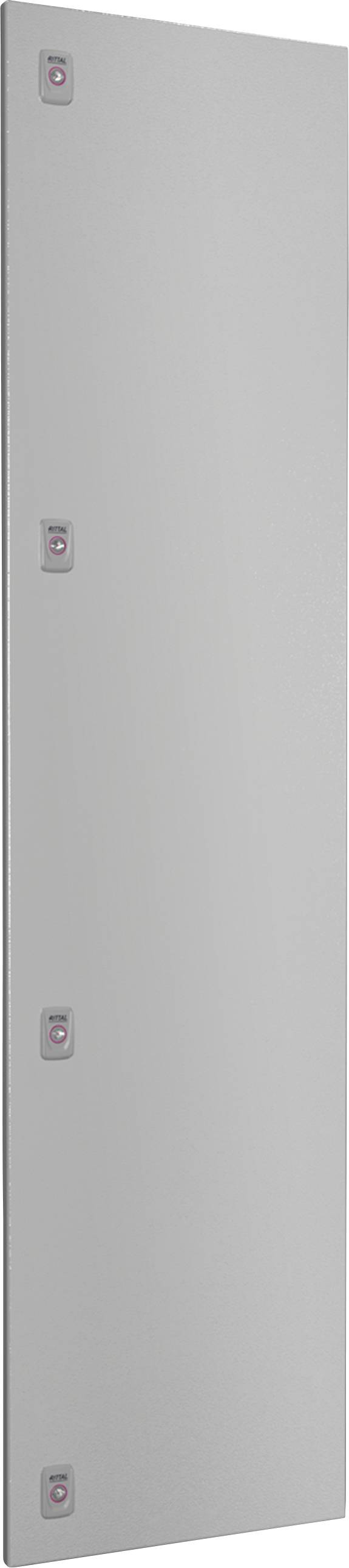 Ein graues, rechteckiges Paneel mit fünf symmetrisch angeordneten, kleinen quadratischen Elementen auf der linken Seite.