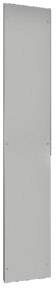 Einfaches, rechteckiges, graues Metallpaneel, vertikal ausgerichtet, mit Schrauben an den Ecken.