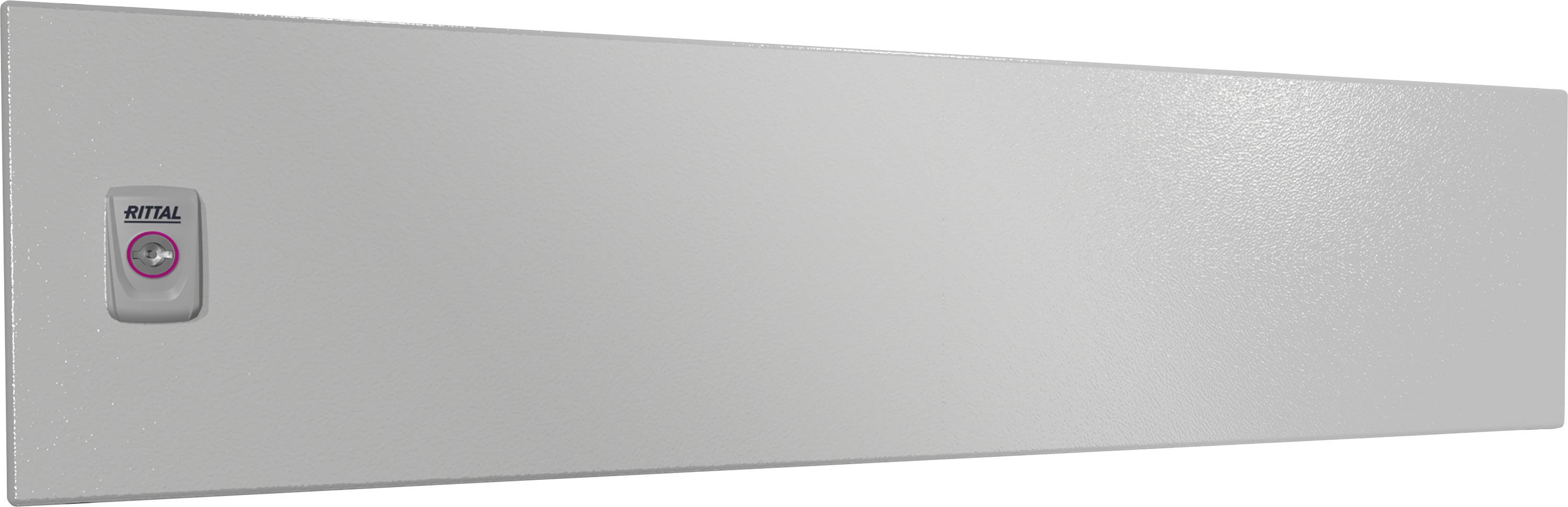 Karettenschild aus Metall mit einem kleinen quadratischen Fach oben links, versehen mit dem Logo 'Rittal'.