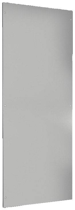 Ein rechteckiges, graues Metallblech mit glatter Oberfläche und mehreren Befestigungspunkten an den Rändern.