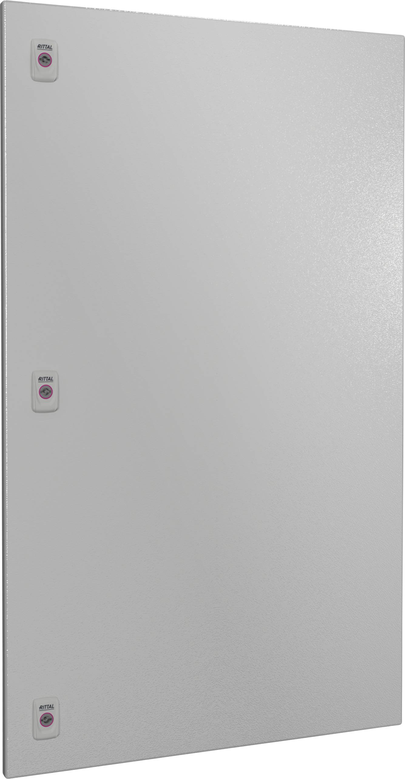 Graue, rechteckige Metallplatte mit drei kleinen, runden elektronischen Schaltern an der linken Seite.