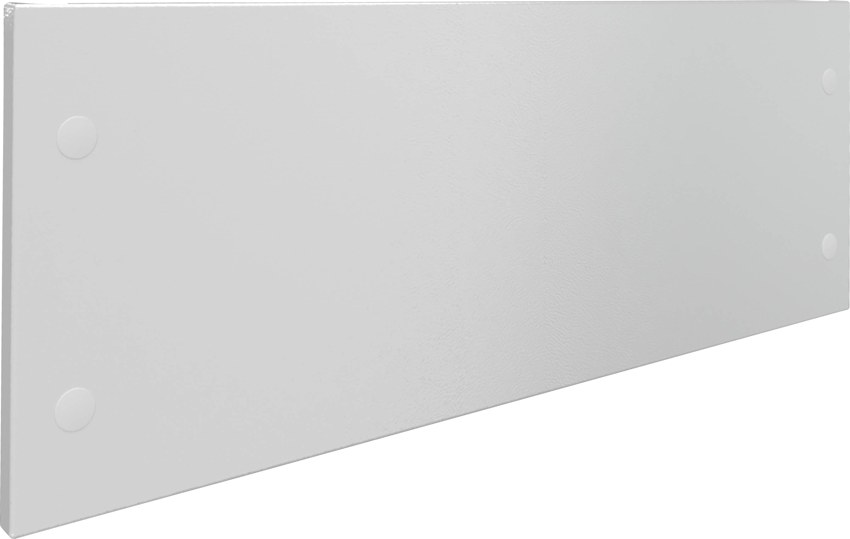 Weißes, rechteckiges Paneel mit abgerundeten Ecken, vermutlich aus Kunststoff oder Metall.