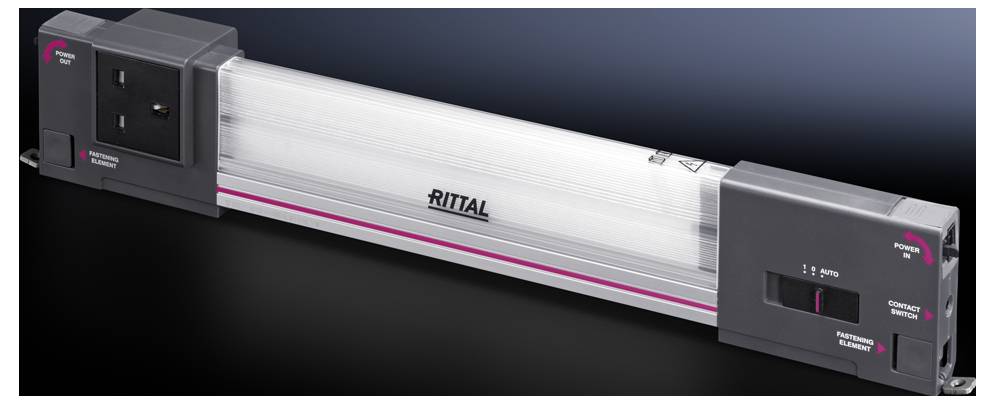 Ein rechteckiges elektronisches Gerät mit der Aufschrift 'RITTAL'. Es hat Anschlüsse für Kabel und Tasten an den Enden.