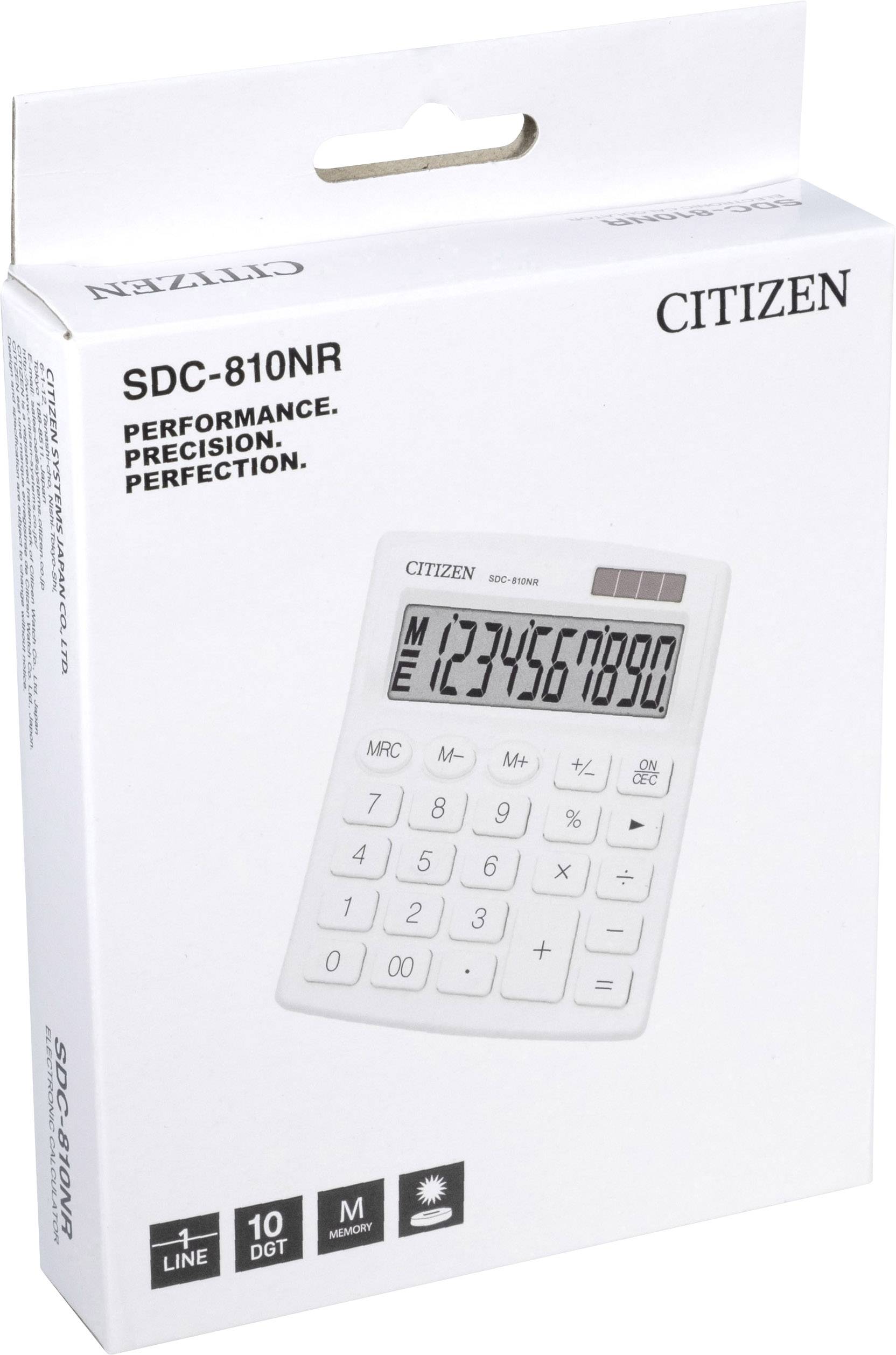 Citizen Office SDC-810NRWHE Taschenrechner Weiß Display (Stellen): 10 solarbetrieben, batteriebetrieben (B x H x T) 105 x 21 x 127 mm