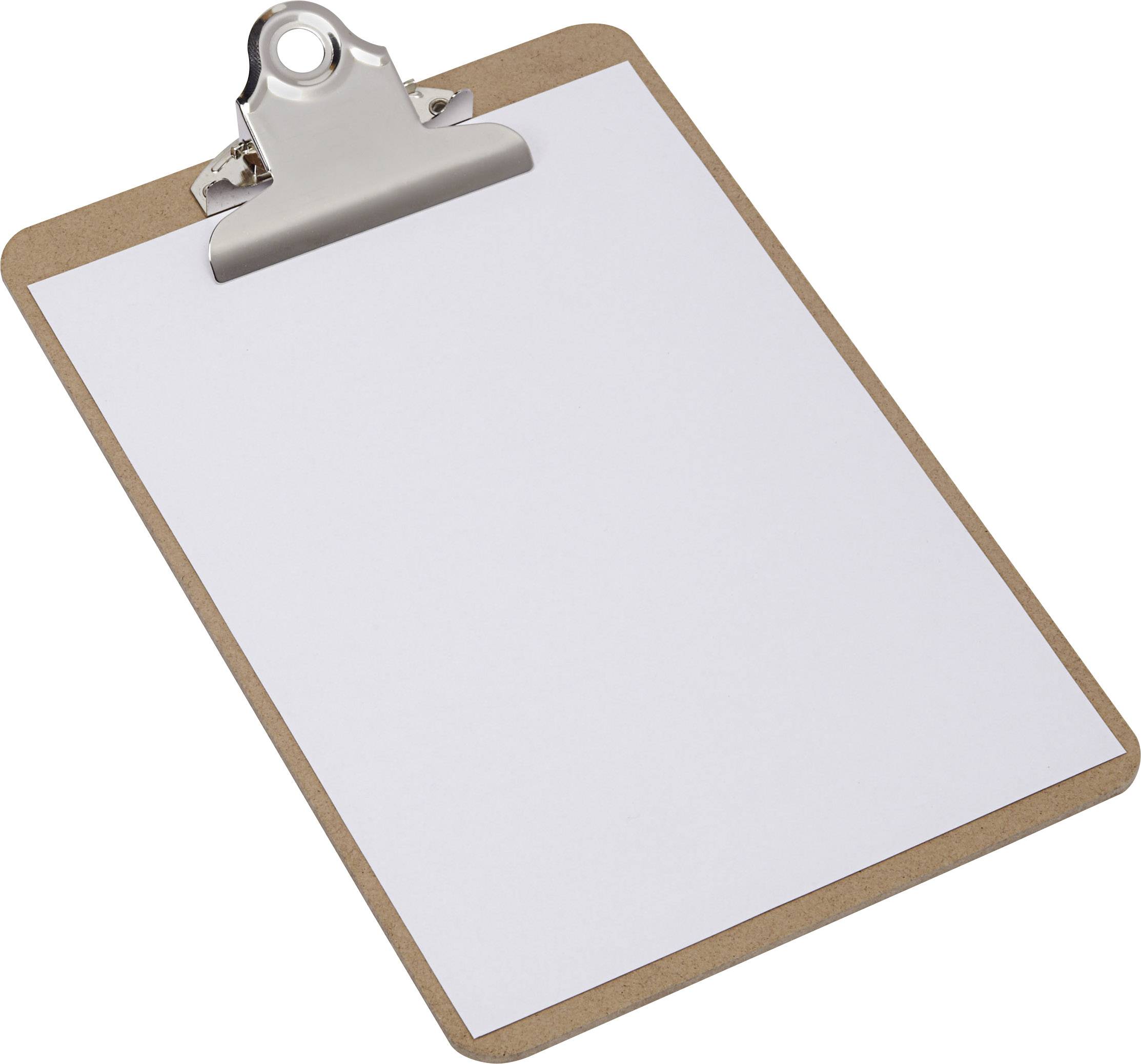Ein leeres Klemmbrett mit einem weißen Blatt Papier, bereit zum Notieren oder Zeichnen.