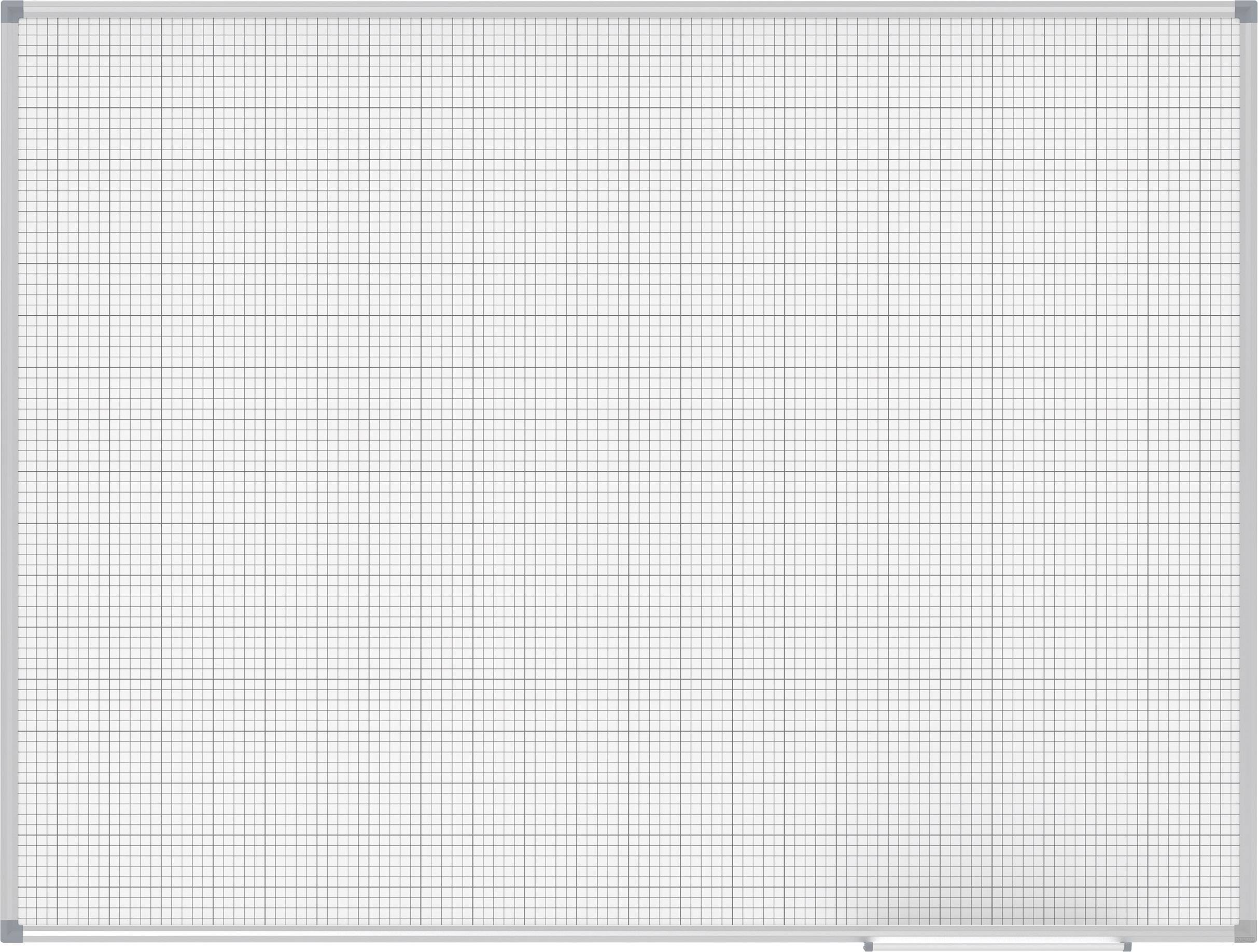 Ein leeres Whiteboard mit einem karierten Hintergrund, ideal zum Schreiben oder Zeichnen von Diagrammen oder Notizen.