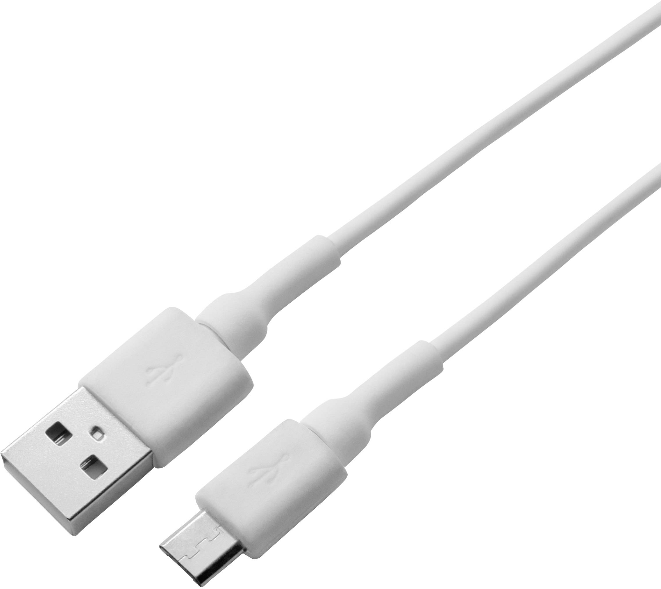 Ein weißes USB-auf-Micro-USB-Kabel, das für das Aufladen von Geräten und Datenübertragung verwendet wird.