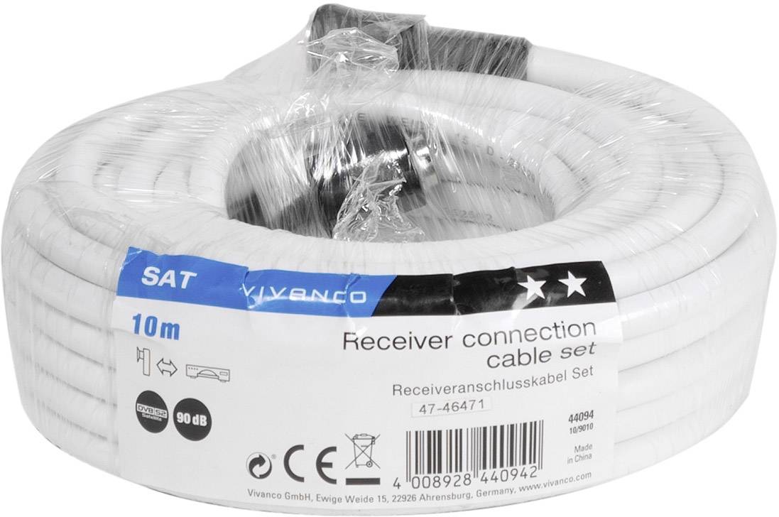 Vivanco SAT Anschlusskabel [1x F-Stecker - 1x F-Stecker] 10.00m 90 dB Folienschirm, Geflechtschirm, Rund Weiß