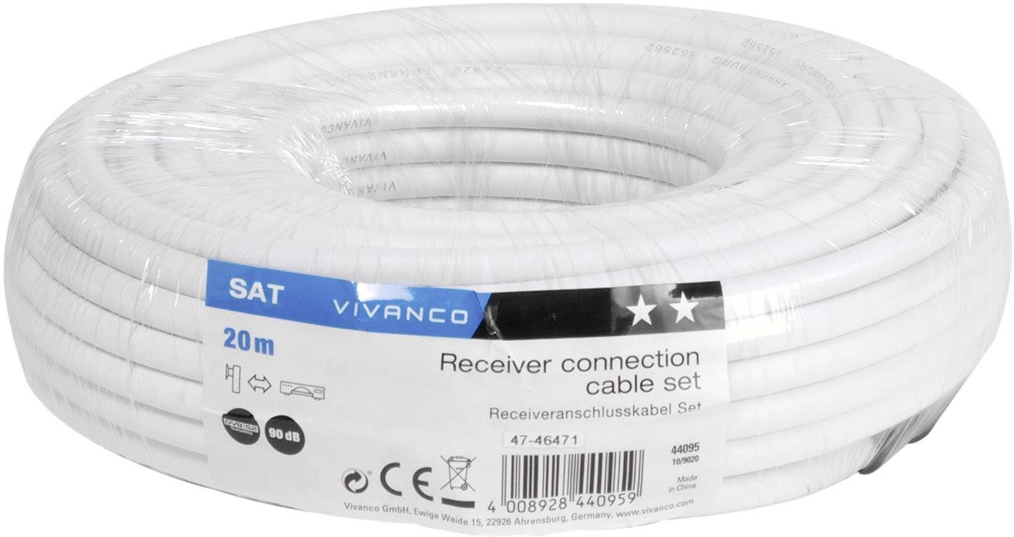 Vivanco SAT Anschlusskabel [1x F-Stecker - 1x F-Stecker] 20.00m 90 dB Folienschirm, Geflechtschirm, Rund Weiß
