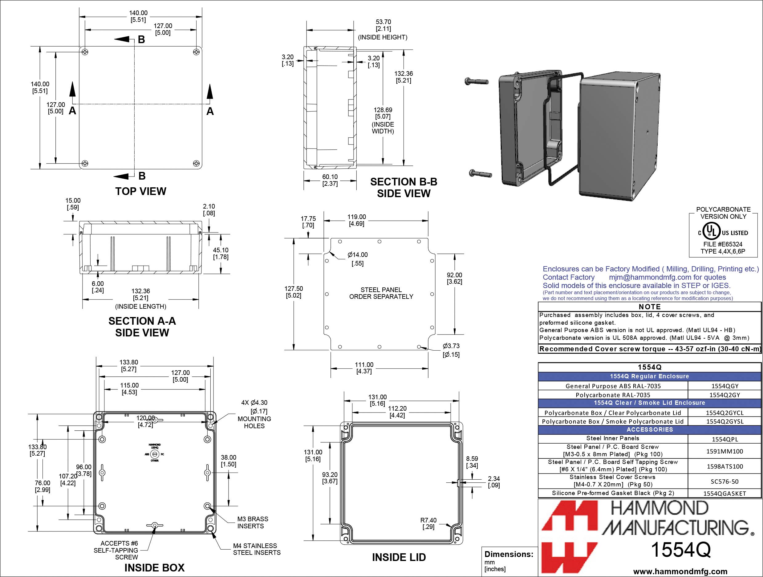 Hammond Electronics 1554 PC CL 1554Q2GYCL Universal-Gehäuse Polycarbonat Grau 1St.