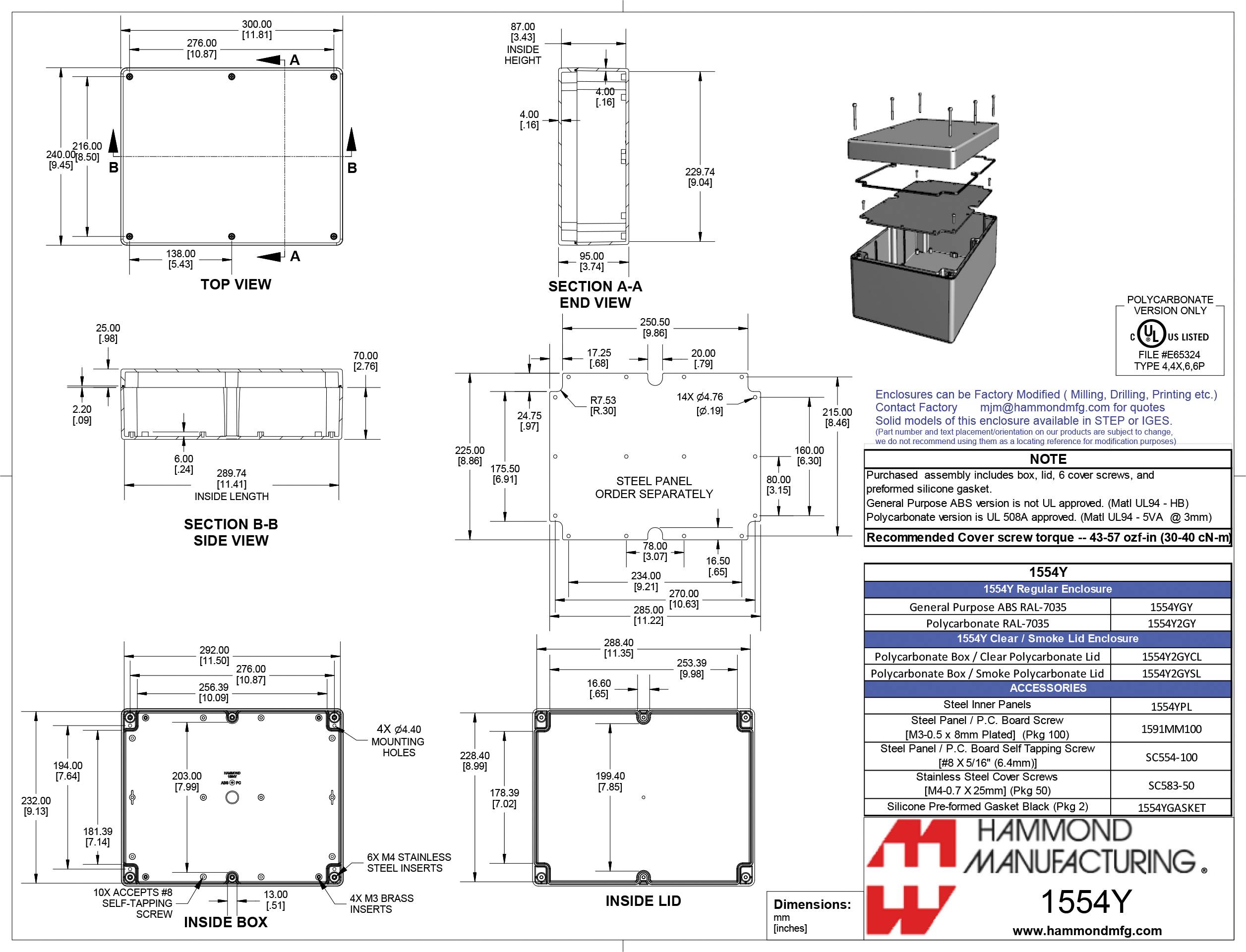 Hammond Electronics 1554 PC CL 1554Y2GYCL Universal-Gehäuse Polycarbonat Grau 1 St.